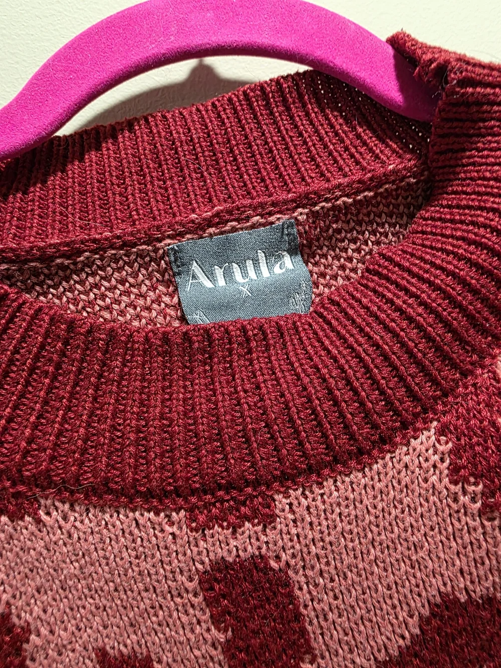 ARULA Light Red and Red Leopard-Print Crewneck Sweater